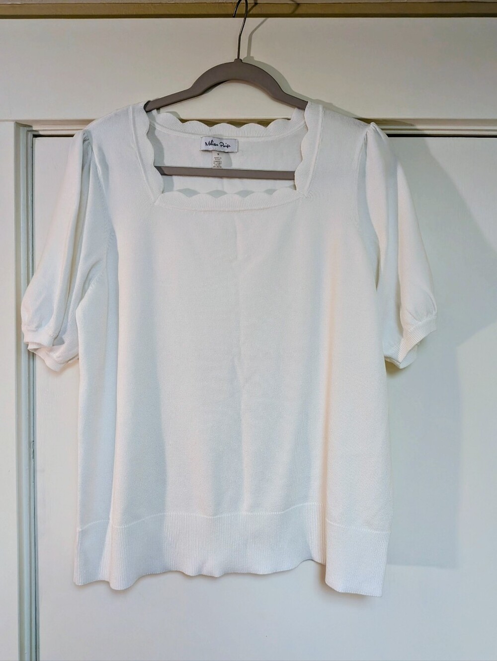 Scallop Edge Sweater Top White 1X